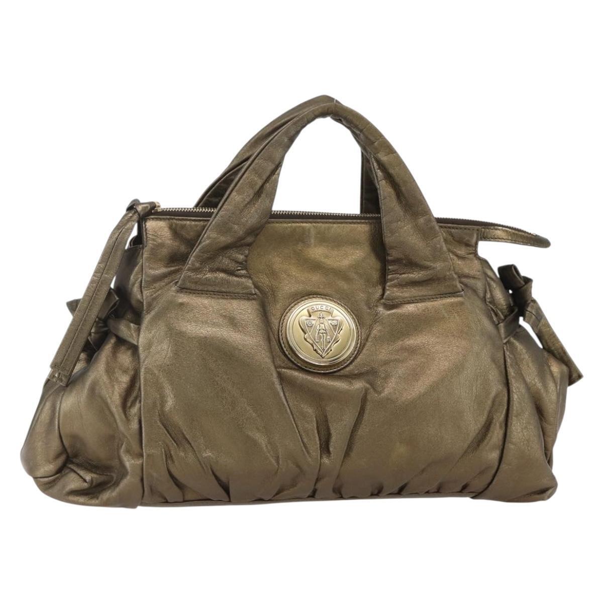 Gucci Histeria Hand Bag Leather Gold Tone 197020 Auth Kk589